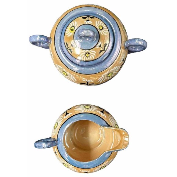 Vtg Lusterware Iridescent Hand Painted Floral Creamer and Sugar with Lid Japan - Picture 4 of 8